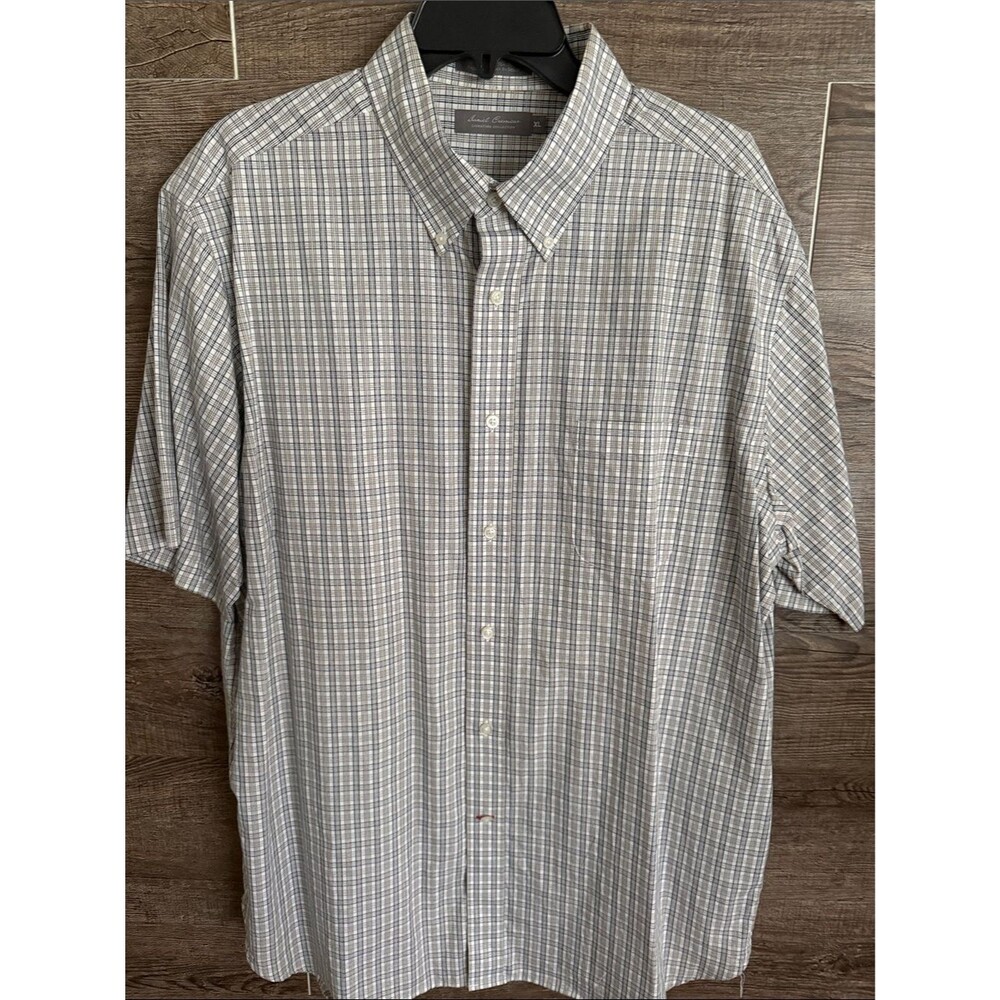 Daniel Cremieux Gray and Blue Plaid Short-Sleeve Button-Down Shirt